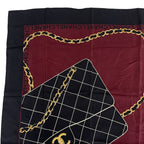 Chanel Scarf Silk Quilted Pattern CC Logo Red Black — view 2