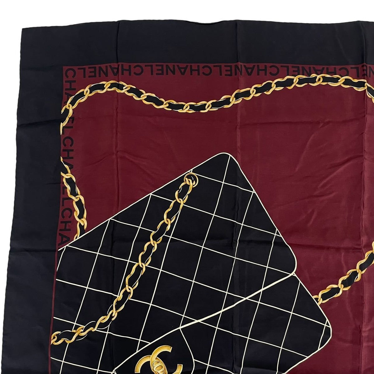 Chanel Scarf Silk Quilted Pattern CC Logo Red Black — view 2