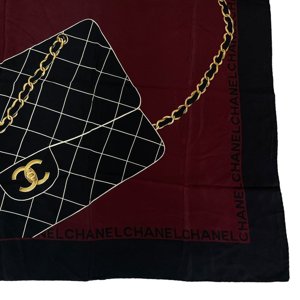 Chanel Scarf Silk Quilted Pattern CC Logo Red Black — view 5