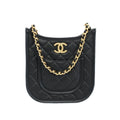 Chanel Hobo Shoulder Bag Black Gold Quilted Lambskin Coco