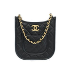 Chanel Hobo Shoulder Bag Black Gold Quilted Lambskin Coco