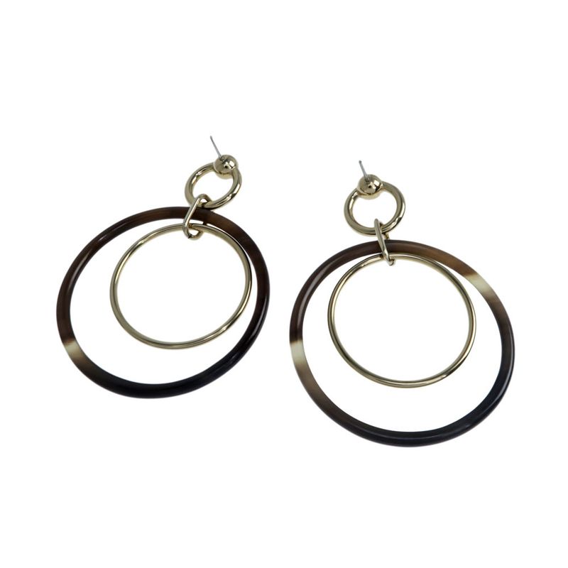 Hermes Amulet Duo Earrings Buffalo Horn Brown Gold Hardware Accessories — view 8