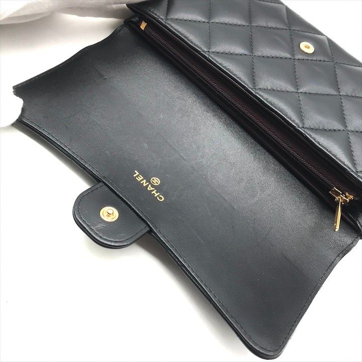 Chanel Items CC Logo Quilted Lambskin Long Flap Wallet Black — view 6