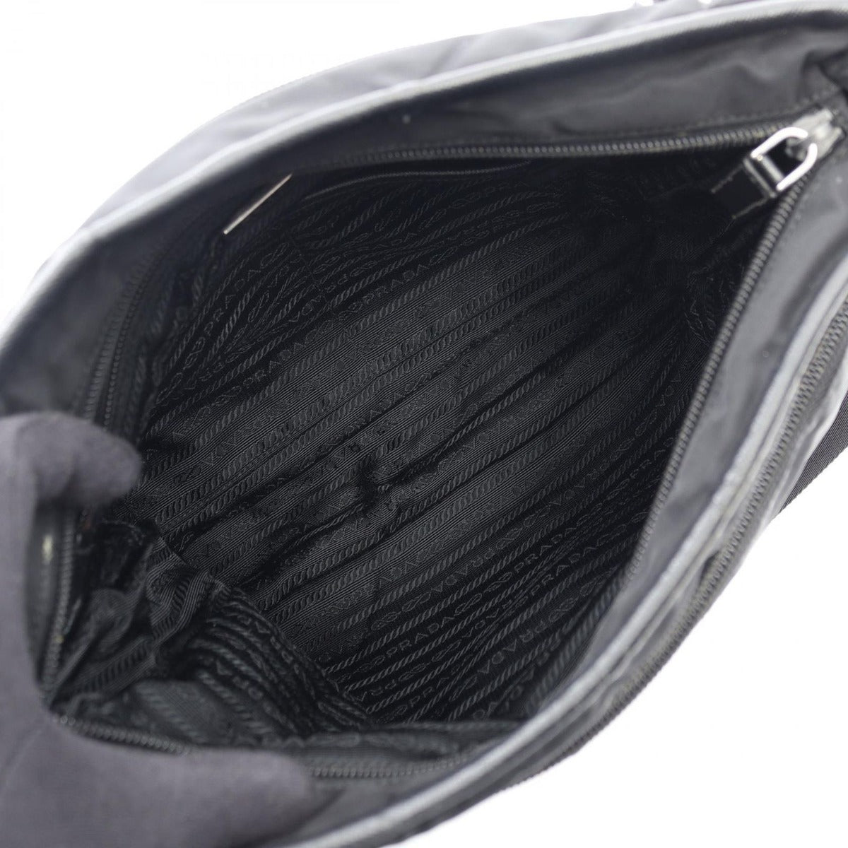 Prada Shoulder Bag Black Nylon Saffiano Leather — view 3