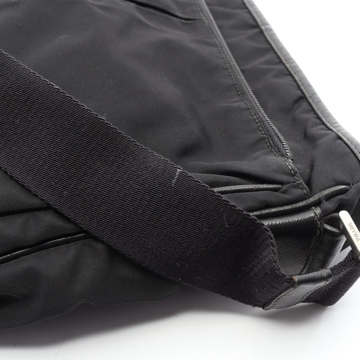 Prada Shoulder Bag Black Nylon Saffiano Leather — view 8