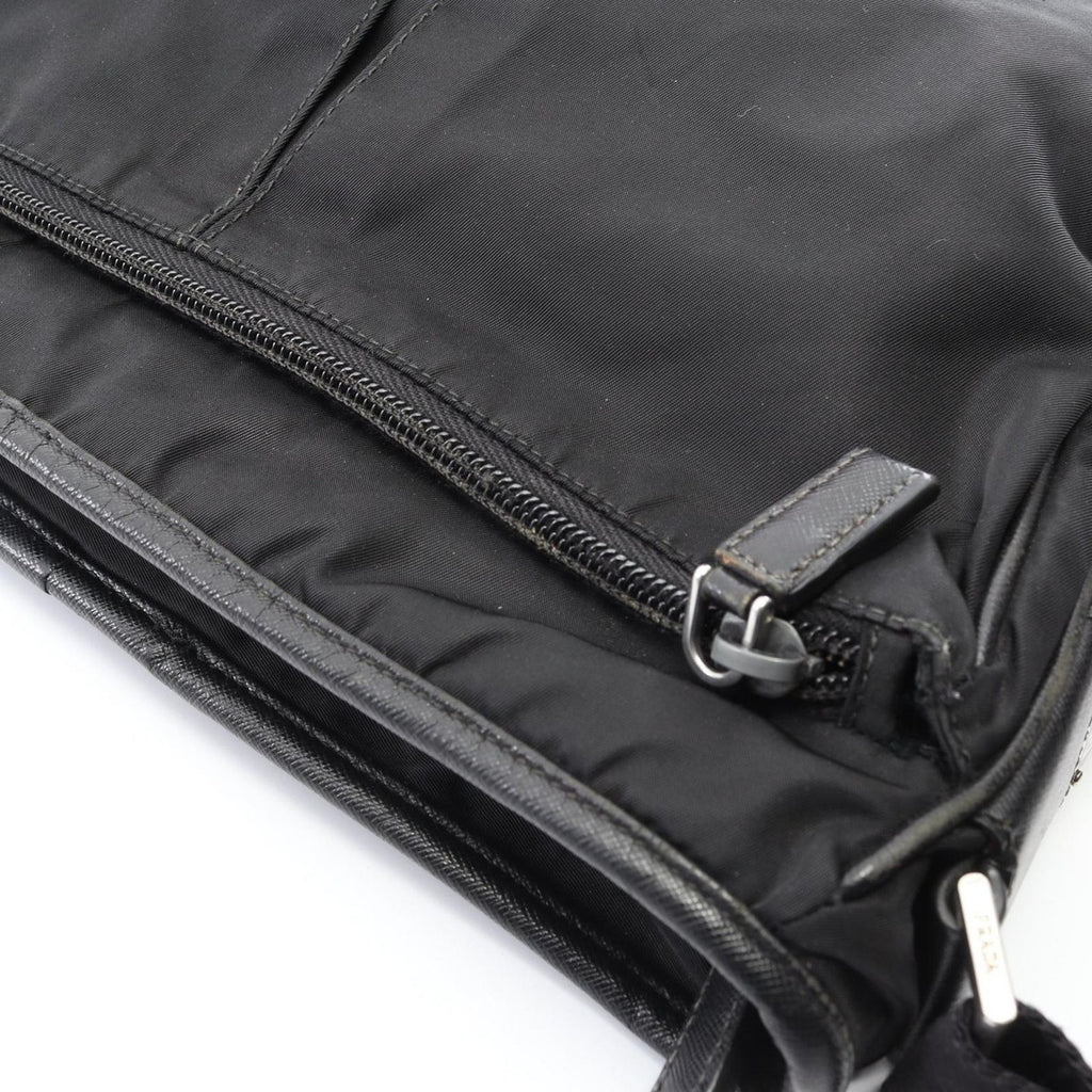 Prada Shoulder Bag Black Nylon Saffiano Leather — view 9