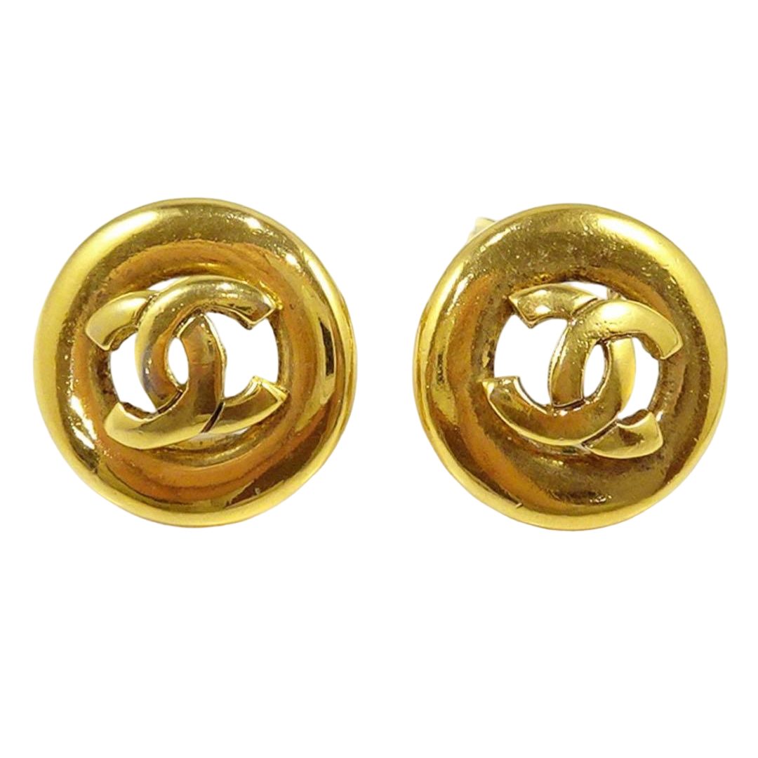 Chanel CC Logo Round Earrings