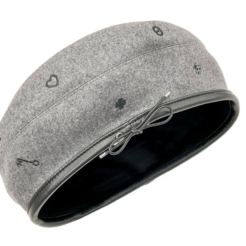 Hermes Beret Cashmere Gray Black Embroidery Hat — view 4