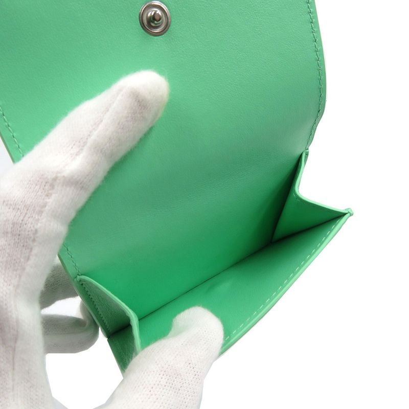 Bottega Veneta Intrecciato Compact Wallet Calf Silver Hardware Green Trifold — view 5
