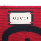 Gucci Wool Silk Jumbo GG Jacquard Fringe Scarf Navy Red — view 6