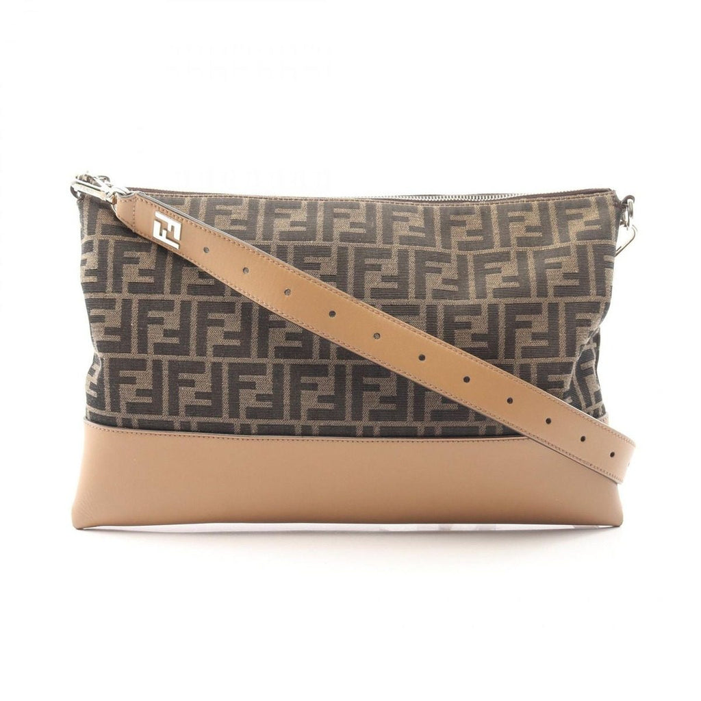 Fendi Shoulder Bag Zucca Brown Canvas Leather