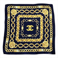 Chanel Chain Logo Scarf Large Silk 100% Navy
