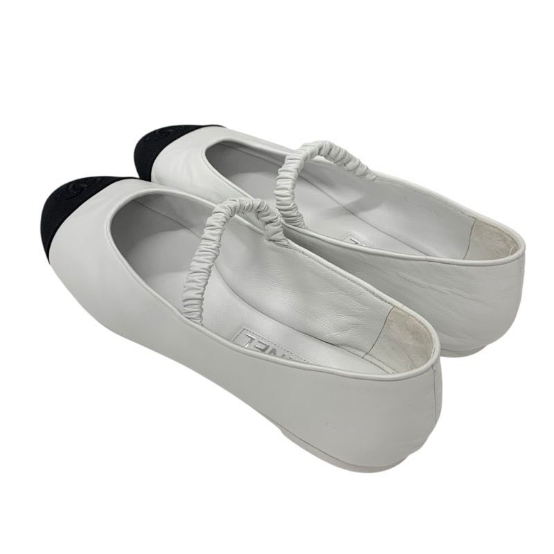 Chanel Flat Shoes Leather Fabric White Black Mary Jane Coco Mark Ballet — view 4