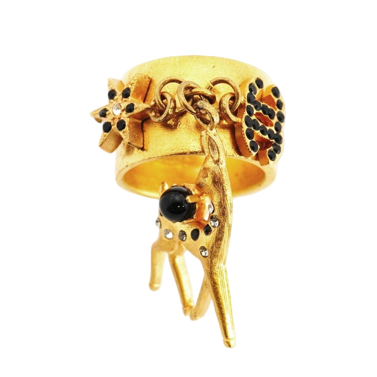 Chanel Ring CC Logo Bambi Gold Plated Rhinestone Black — view 2