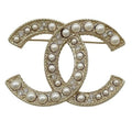Chanel Brooch CC Logo Gold Pearl Rhinestone
