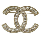 Chanel Brooch CC Logo Gold Pearl Rhinestone