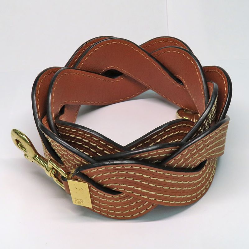 Loewe Shoulder Wavy Stitch Brown Gdhardware Bag Strap Single Item — view 2