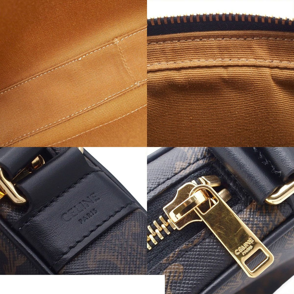 Celine Medium Messenger Bag Black Leather Triomphe Canvas Printed — view 8