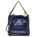 Chanel 2-Way Shoulder Bag 22 Leather Navy Gold Chain