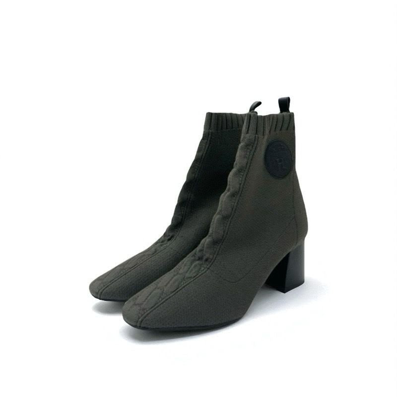 Hermes Volver Boots Short Shoes Fabric Khaki Knit Exlibris Sock