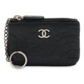 Chanel Camellia Coco Mark Coin Case Purse Lambskin Leather Black Silver