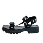 Celine Velcro Leo Strappy Fabric Sandals Black