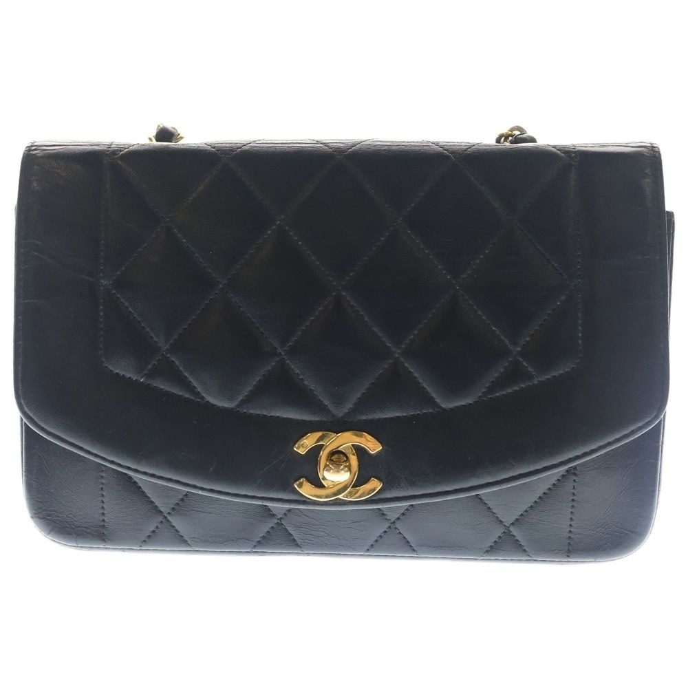 Chanel Diana 22 Chain Shoulder Bag Lambskin Black Gold