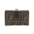 Fendi Zucca Kiss Lock Bifold Wallet Canvas Leather Brown Black 079 Gold