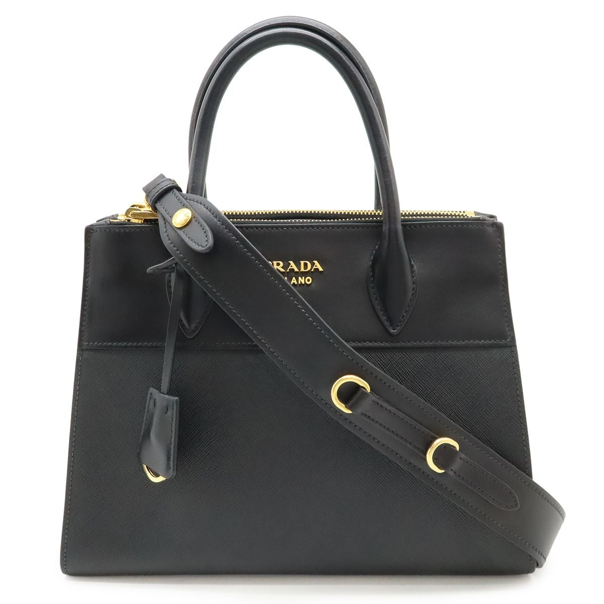 Prada Paradigm 2-Way Shoulder Bag Saffiano Leather Nero Black Gold