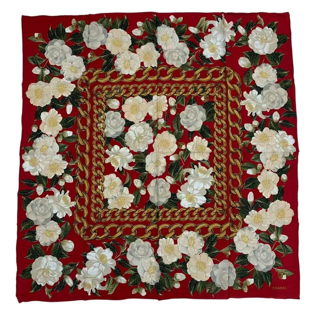 Chanel Scarf Silk Camellia Logo Red — view 2