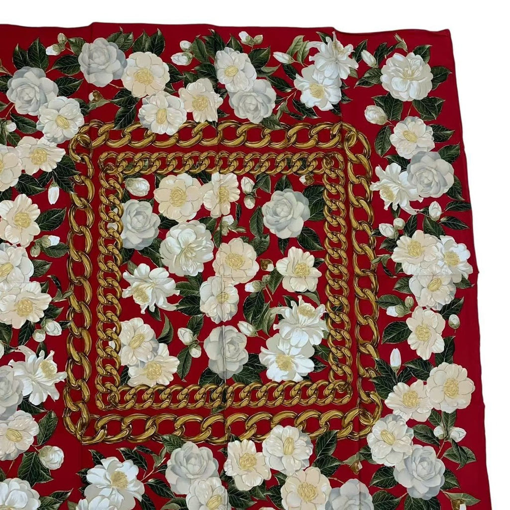 Chanel Scarf Silk Camellia Logo Red — view 4