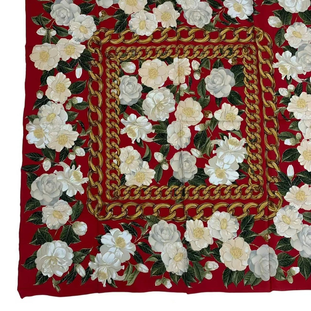Chanel Scarf Silk Camellia Logo Red — view 5