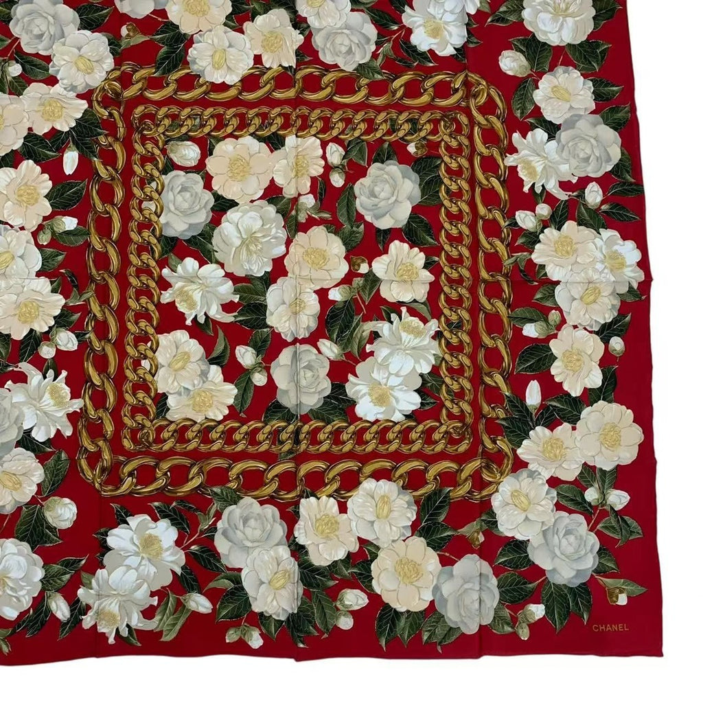 Chanel Scarf Silk Camellia Logo Red — view 6