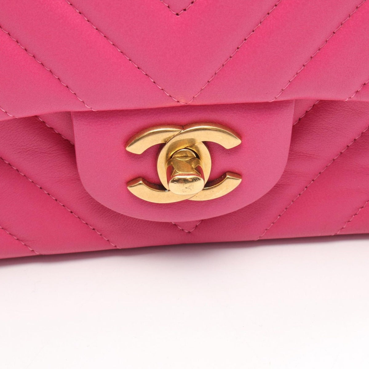 Chanel Shoulder Bag Chevron Stitch Mini 20 Fu Chien Pink Leather Chain — view 9