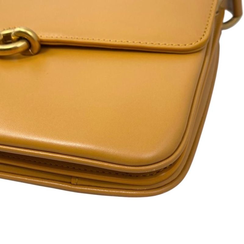 Saint Laurent Shoulder Bag Mayon Satchel Leather Orange Gold Hardware — view 6