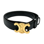 Celine Triomphe Leather Black Belt Gold