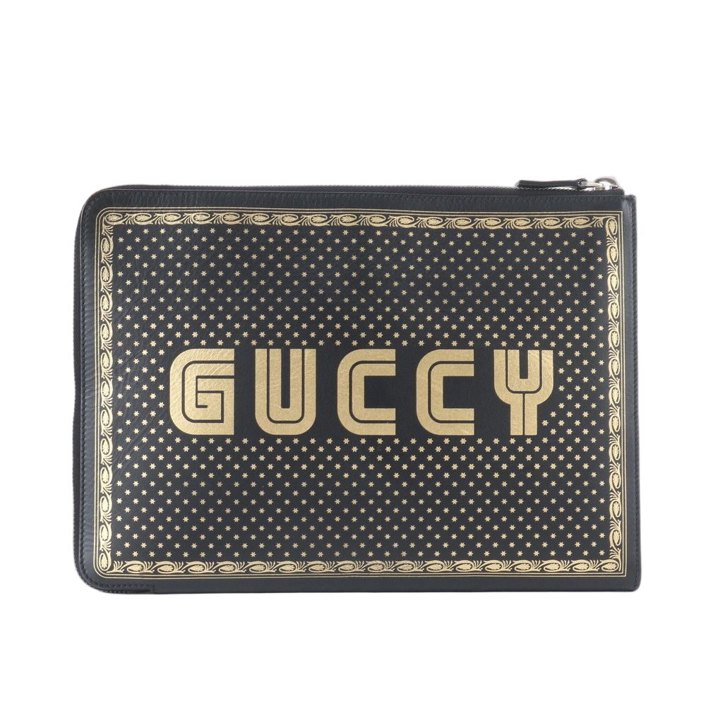 Gucci Sega Collaboration Guccy Print Leather Business Clutch