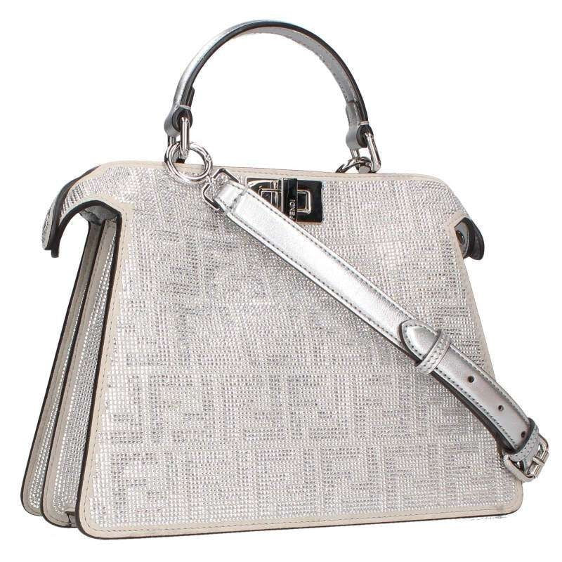 Fendi 8 Bn327 Peekaboo Icy Youth Small 2-Way FF Pattern Crystal Handbag