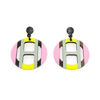 Hermes Earrings H Equipe Buffalo Horn Pair Multicolor Pink Gray Yellow