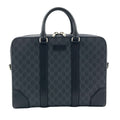 Gucci GG Supreme Shoulder Strap Leather Gray Black Business Bag Silver