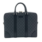 Gucci GG Supreme Shoulder Strap Leather Gray Black Business Bag Silver