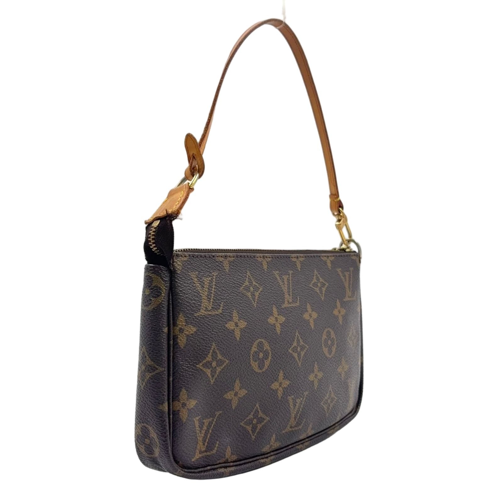 Louis Vuitton Pochette Monogram Leather Brown Light Handbag Gold — view 2