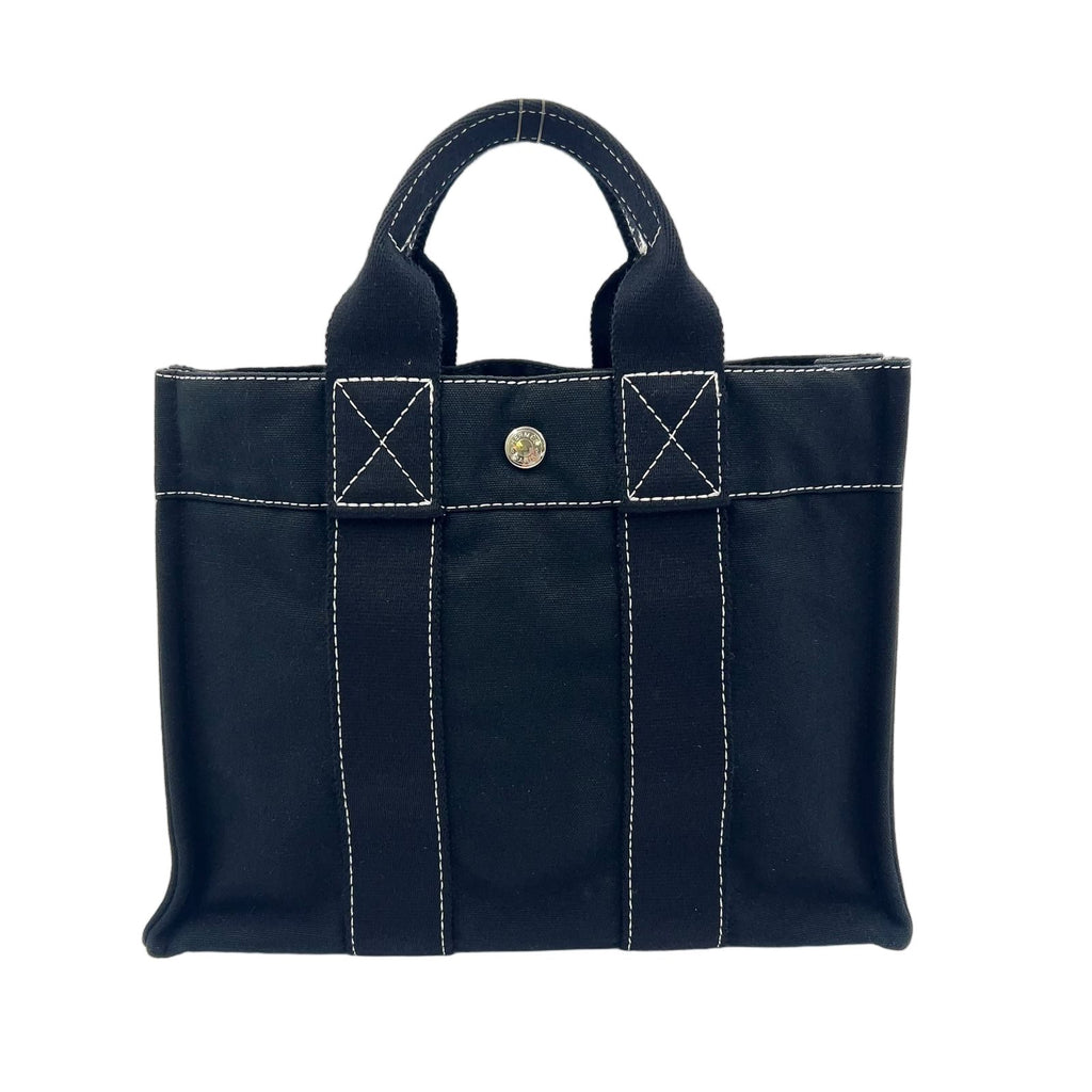 Hermes Deauville PM Canvas Black Tote Silver