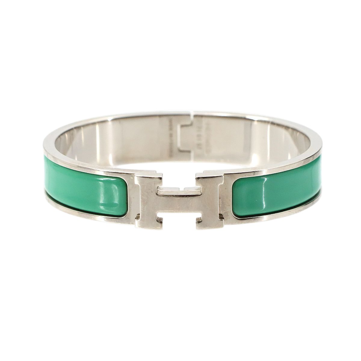 Hermes Clic PM Bangle Green Silver Bracelet