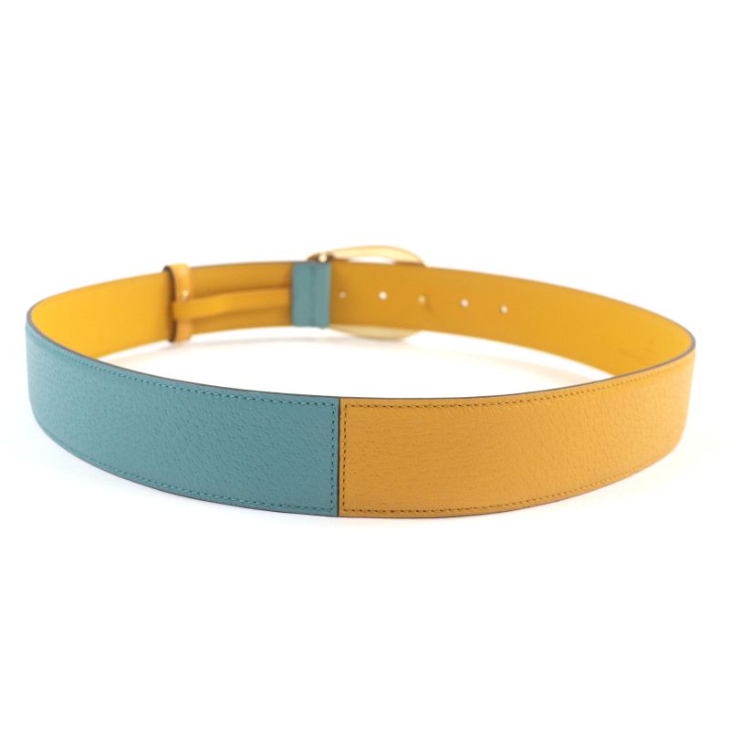 Gucci Memorable Buckle g Logo Bicolor Leather Belt Yellow Blue — view 5