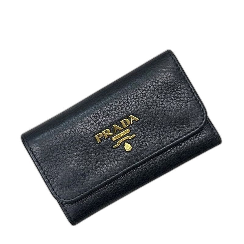 Prada 6 Key Case Black Nero Leather Key Holder