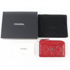 Chanel CC Logo Quilted Lambskin Fragment Case Coin Red Silver Handbag — view 2