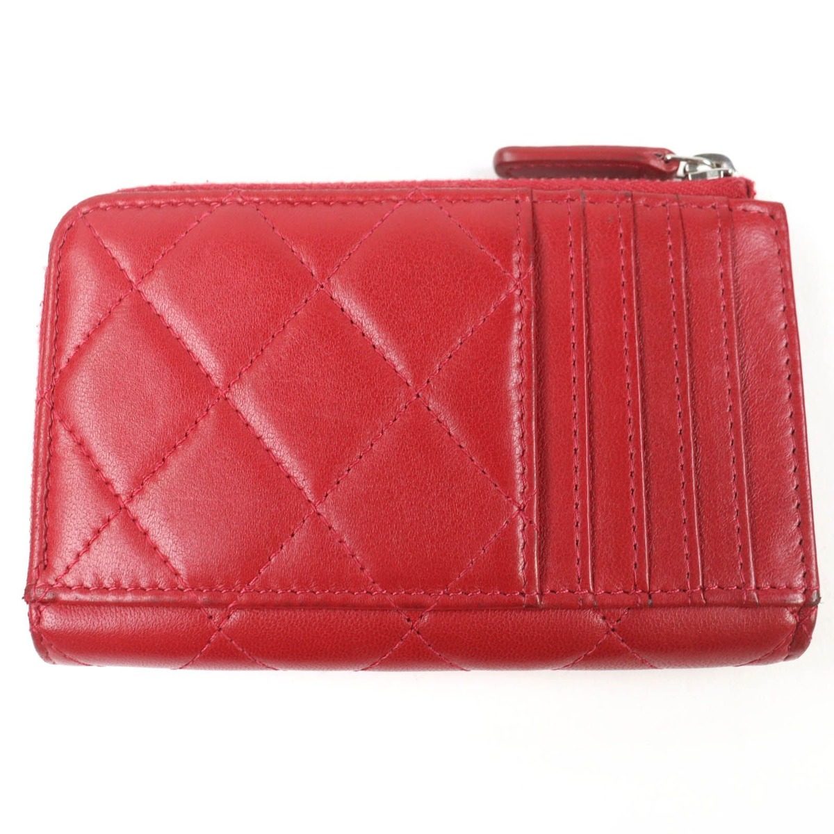 Chanel CC Logo Quilted Lambskin Fragment Case Coin Red Silver Handbag — view 3