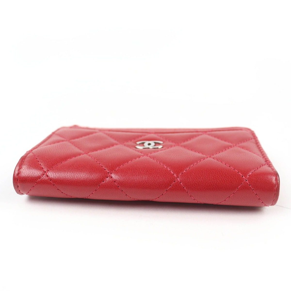 Chanel CC Logo Quilted Lambskin Fragment Case Coin Red Silver Handbag — view 4