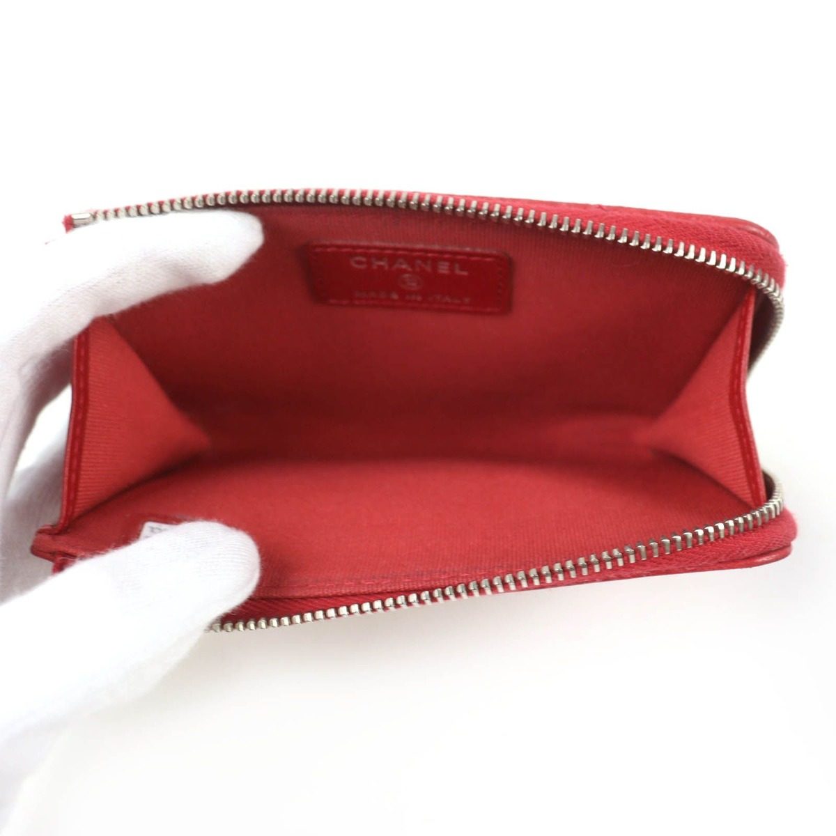 Chanel CC Logo Quilted Lambskin Fragment Case Coin Red Silver Handbag — view 6